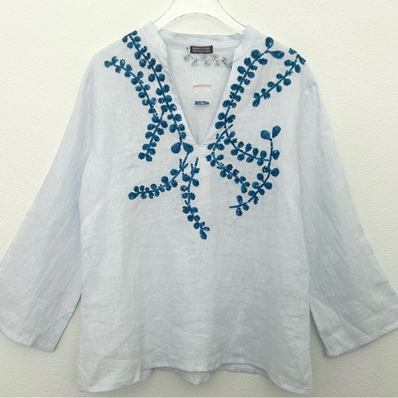 Maliparmi Linen Tunic Top Blouse V-Neck Sequin Resort Maximalist NWOT Size Small - Picture 1 of 15